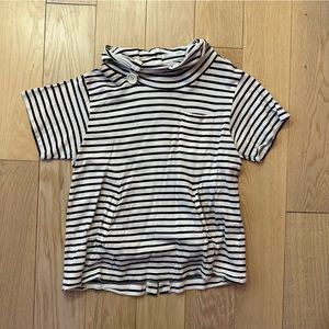 Black and Cream Striped Top with Button Accent